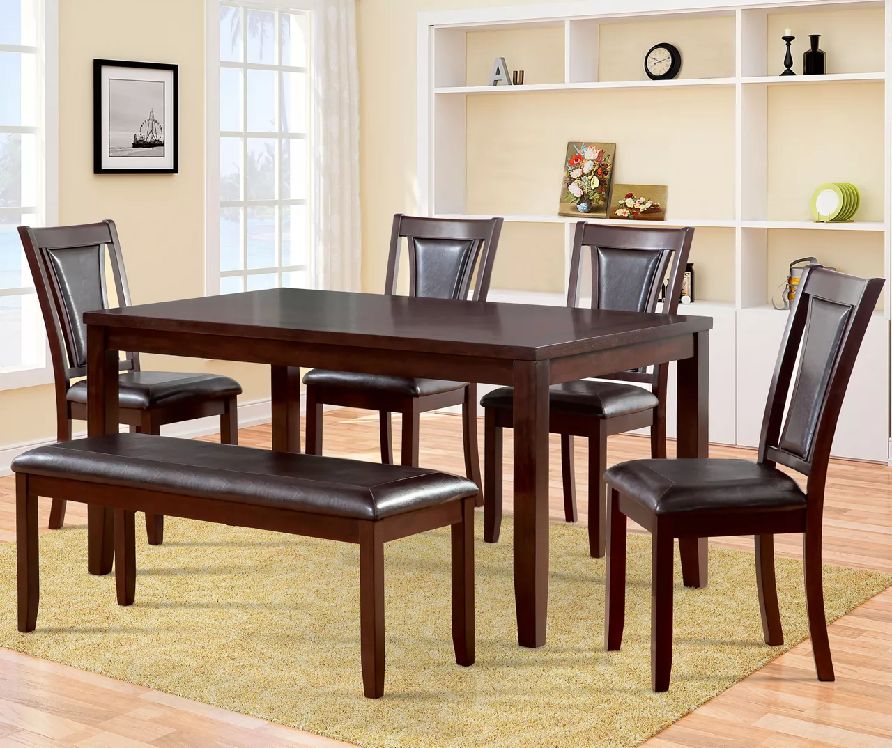 Harlow 6-Piece Padded Dining Set With Bench - Image 2