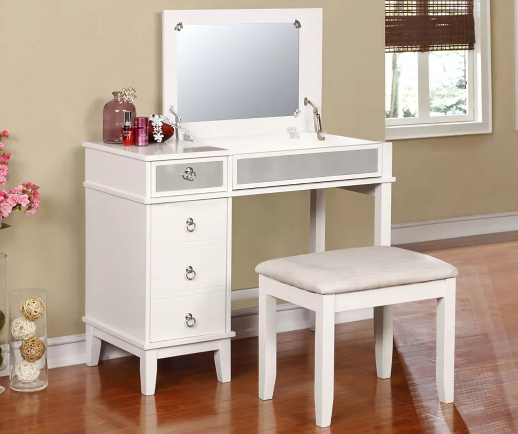 Piper White Mirror Vanity Set With Stool - Image 3