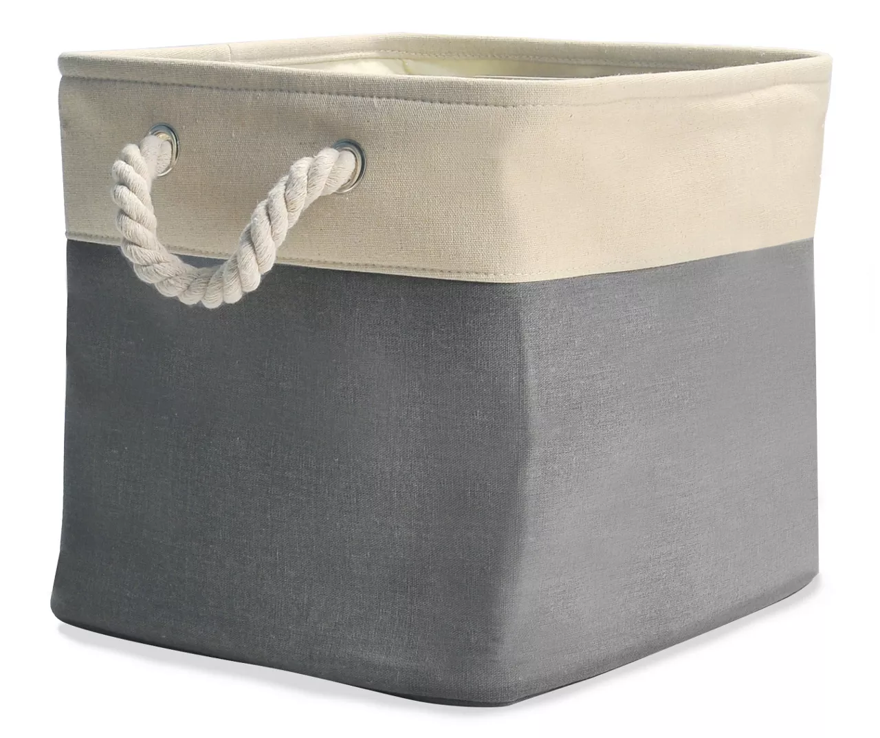 Gray & Cream Fabric Storage Bin With Rope Handles - Image 4