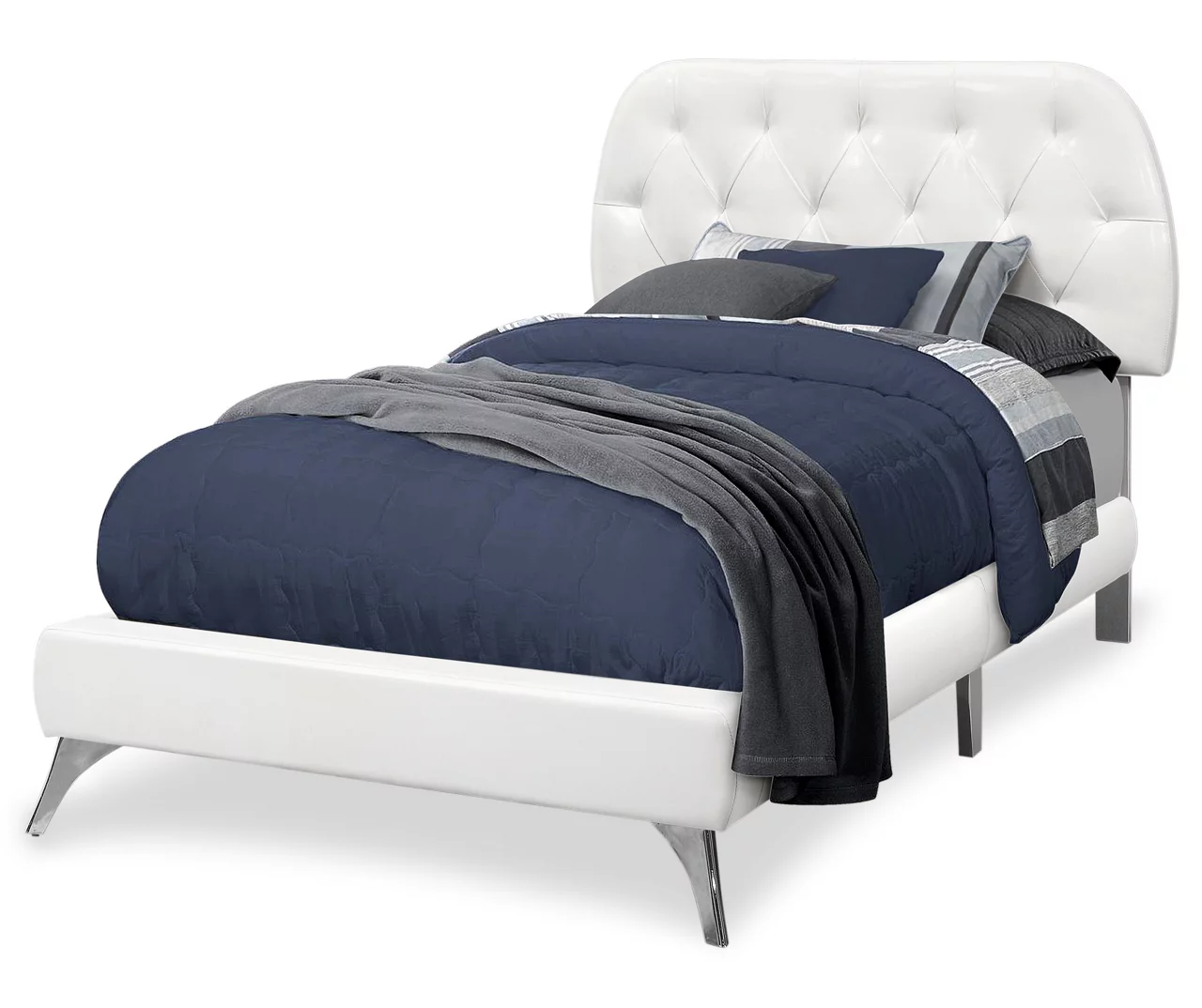 White Tufted Faux Leather Twin Upholstered Platform Bed