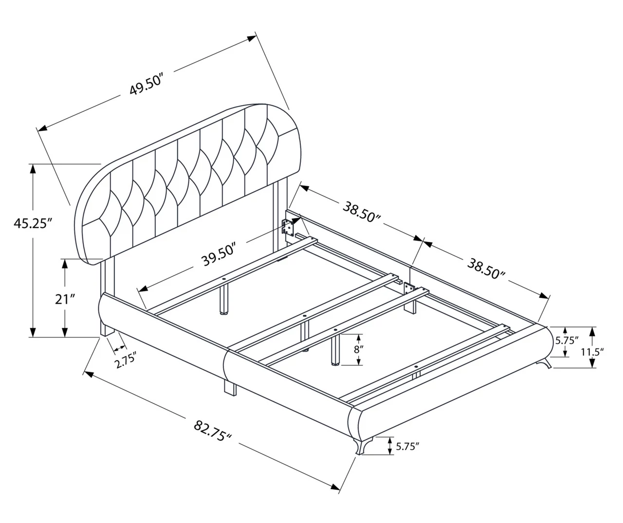 White Tufted Faux Leather Twin Upholstered Platform Bed - Image 3