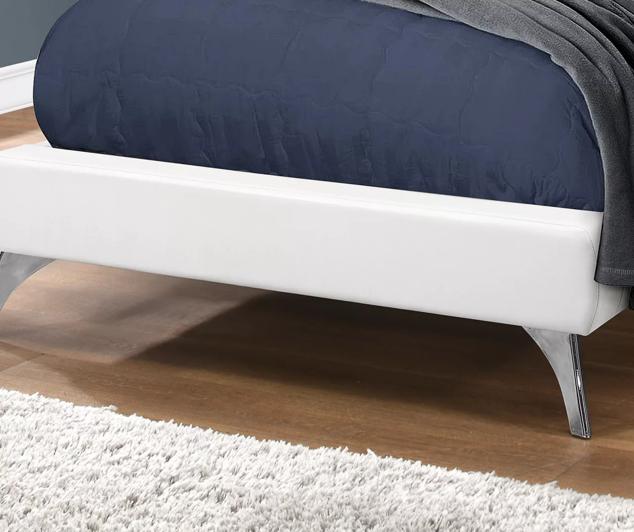 White Tufted Faux Leather Twin Upholstered Platform Bed - Image 4