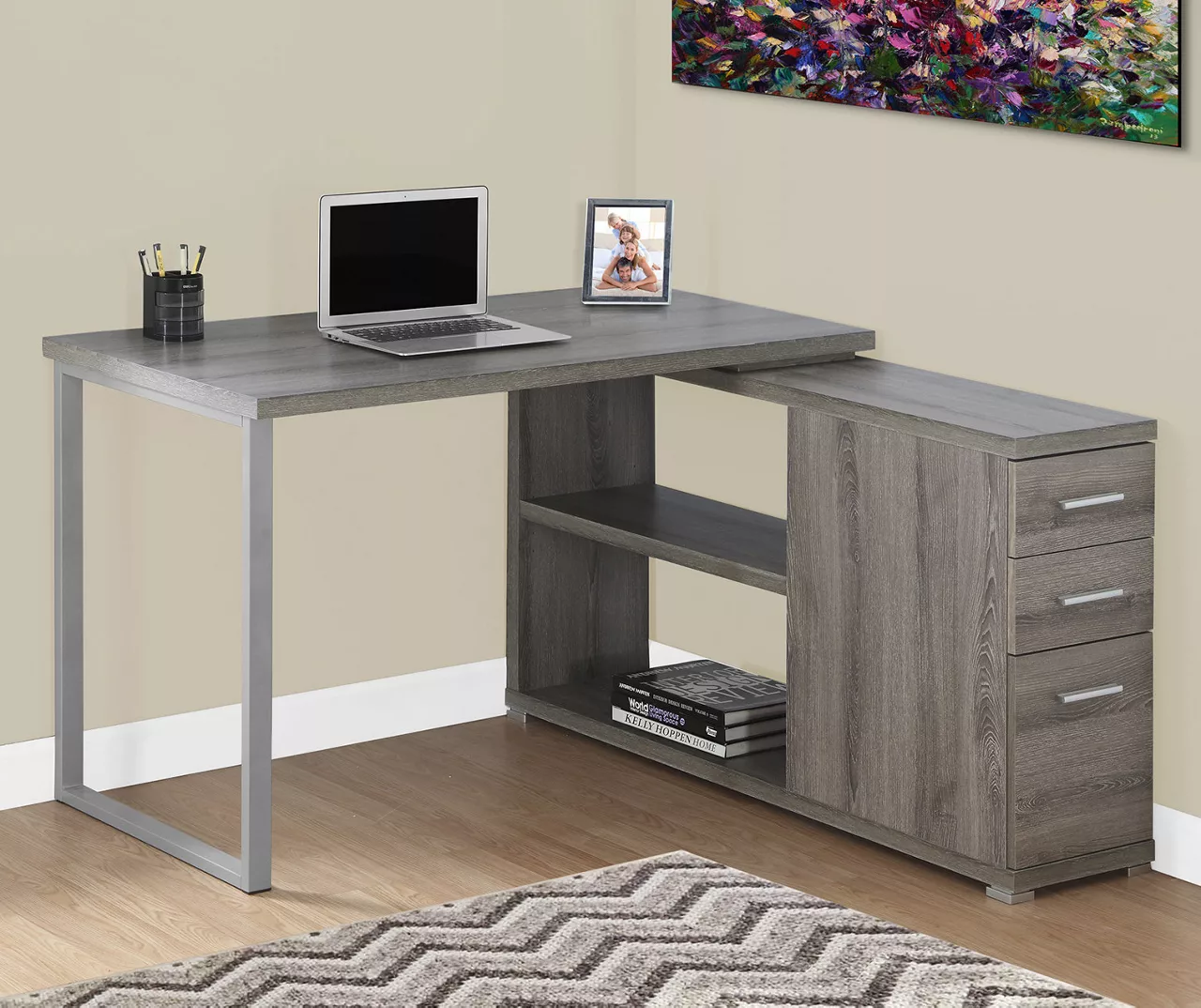 Dark Taupe Reversible L-Shaped Corner Desk - Image 2
