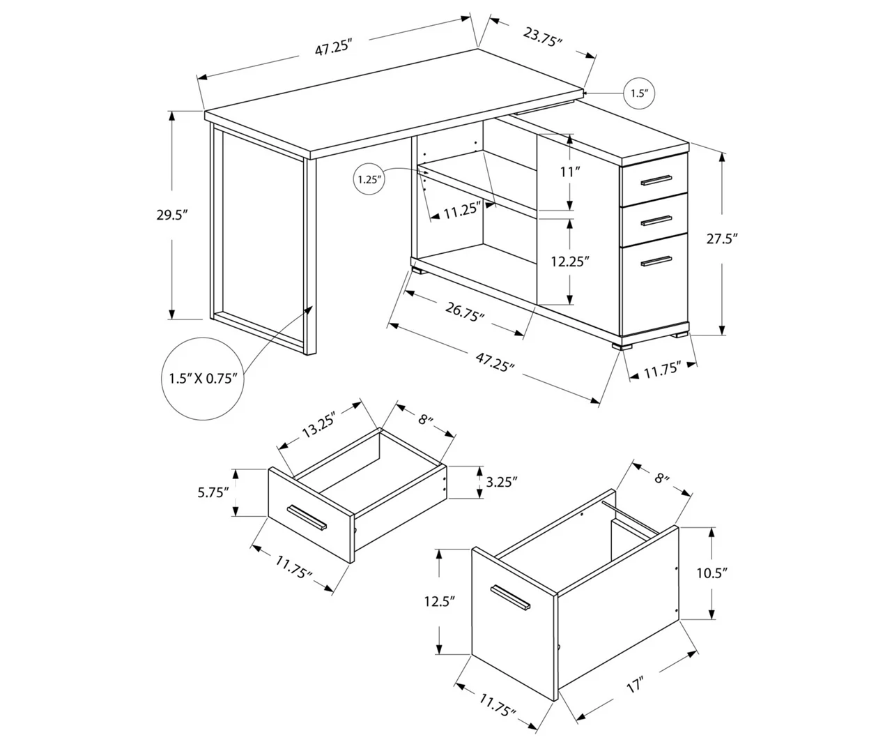 Dark Taupe Reversible L-Shaped Corner Desk - Image 3
