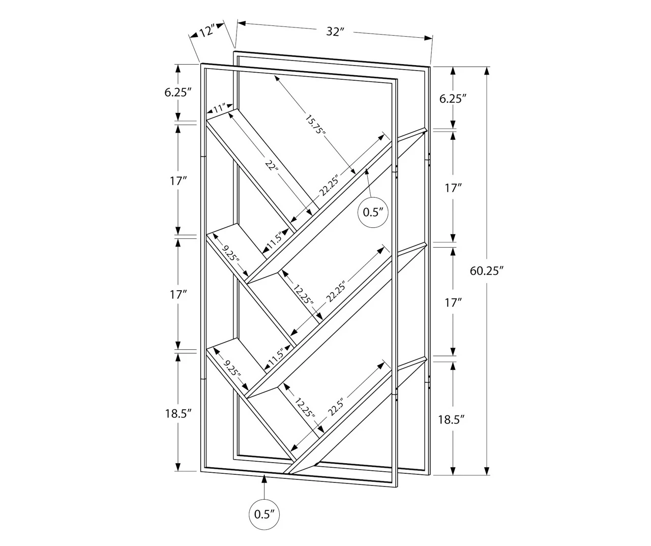 Dark Taupe 5-Shelf Slanted Bookcase - Image 3