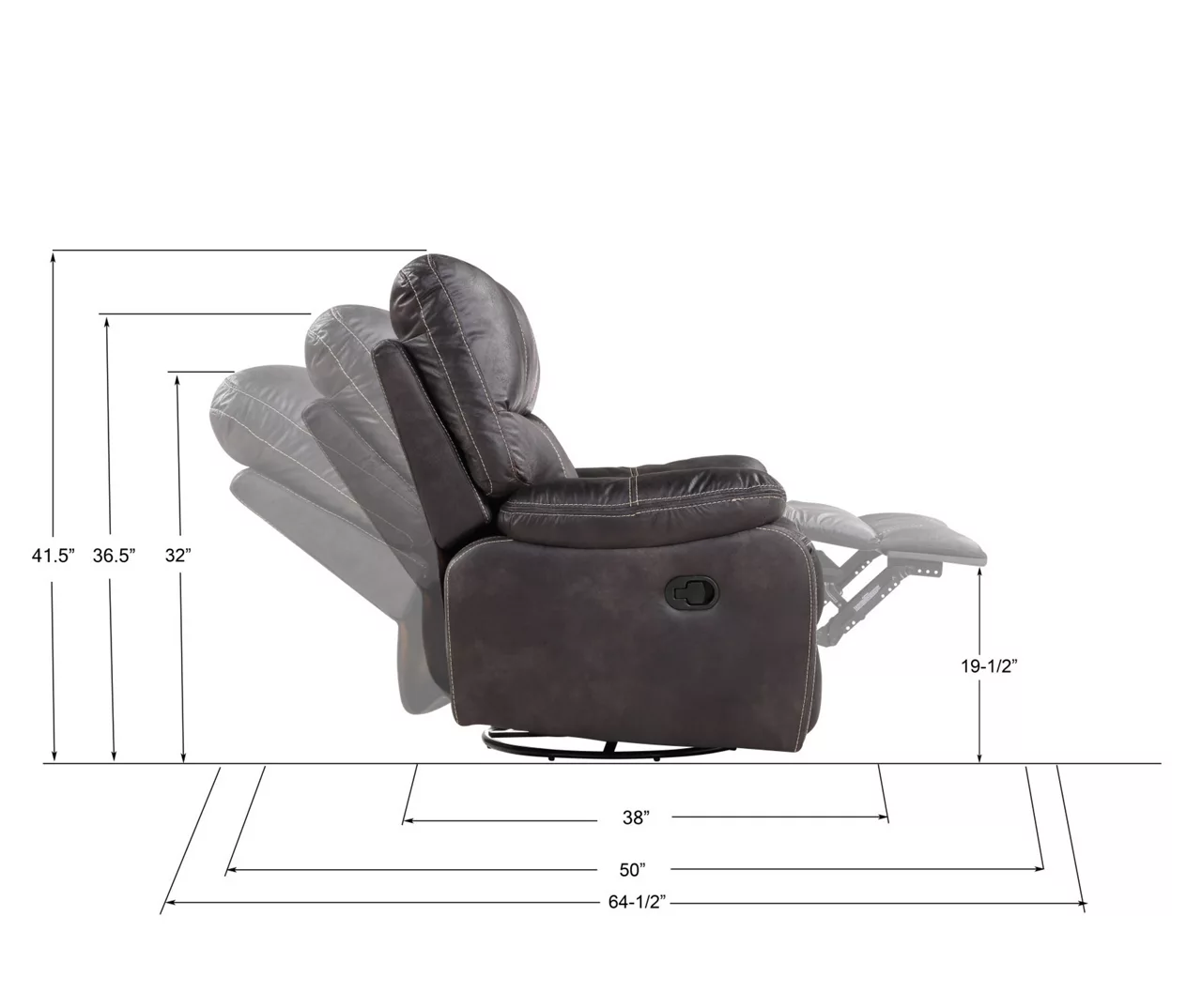 New Albany Dark Graphite Leather Look Micro Suede Swivel Reclining Glider - Image 9