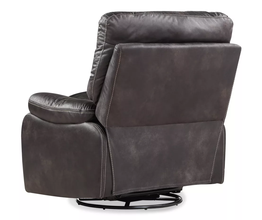 New Albany Dark Graphite Leather Look Micro Suede Swivel Reclining Glider - Image 3