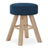 Blue Velvet Upholstered Wooden Ottoman