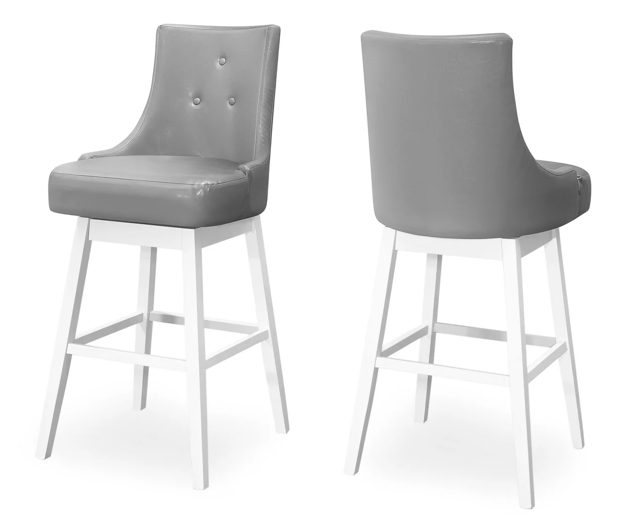 45.5" Gray Button Tufted Faux Leather Swivel Bar Stools, 2-Pack