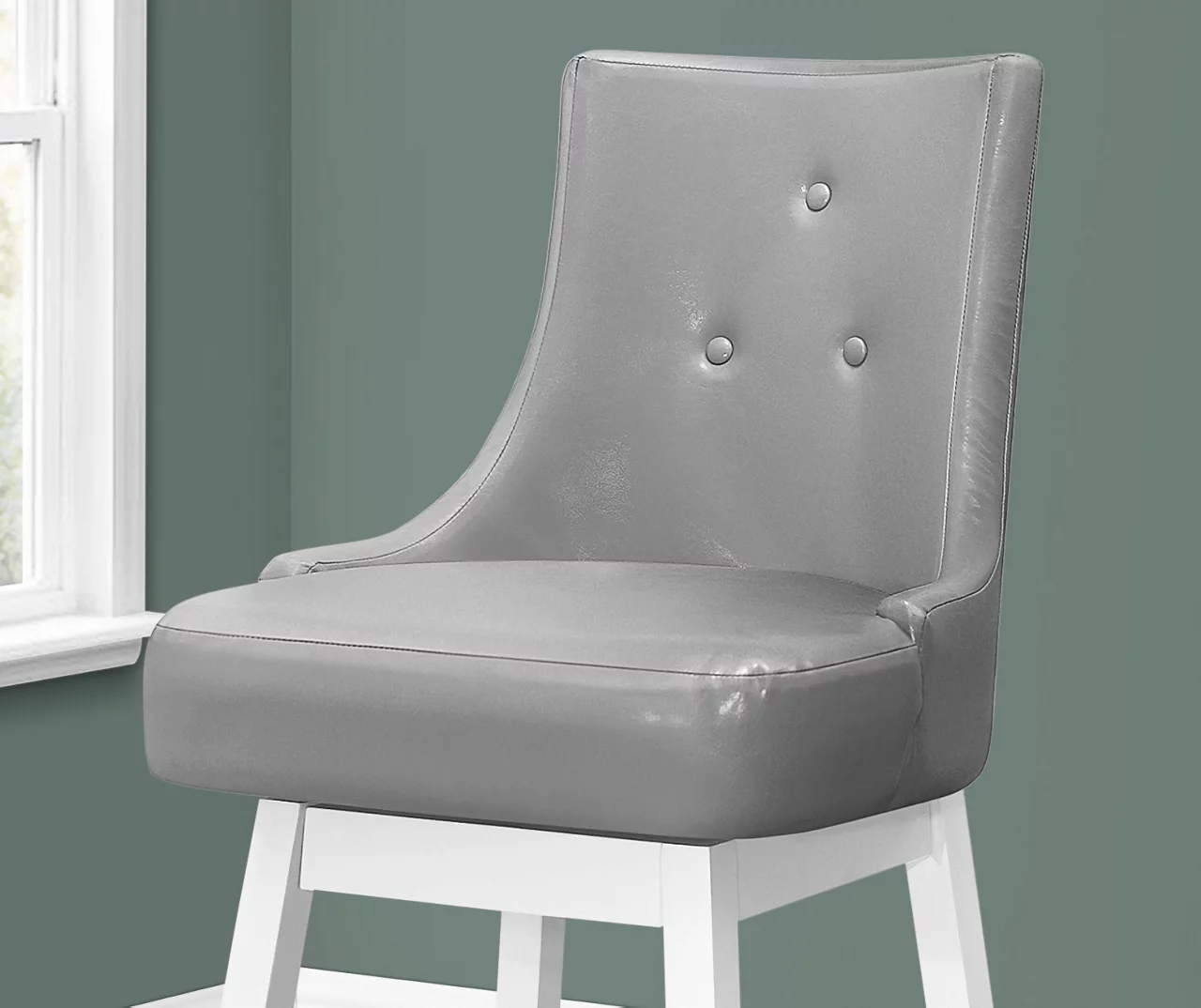 45.5" Gray Button Tufted Faux Leather Swivel Bar Stools, 2-Pack - Image 3