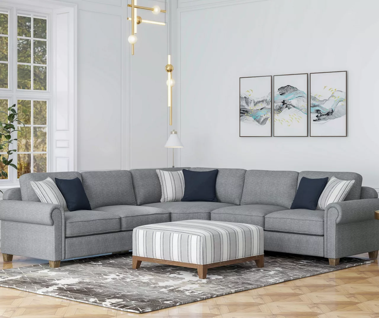 Stone Gray Square Wood Leg Ottoman - Image 3