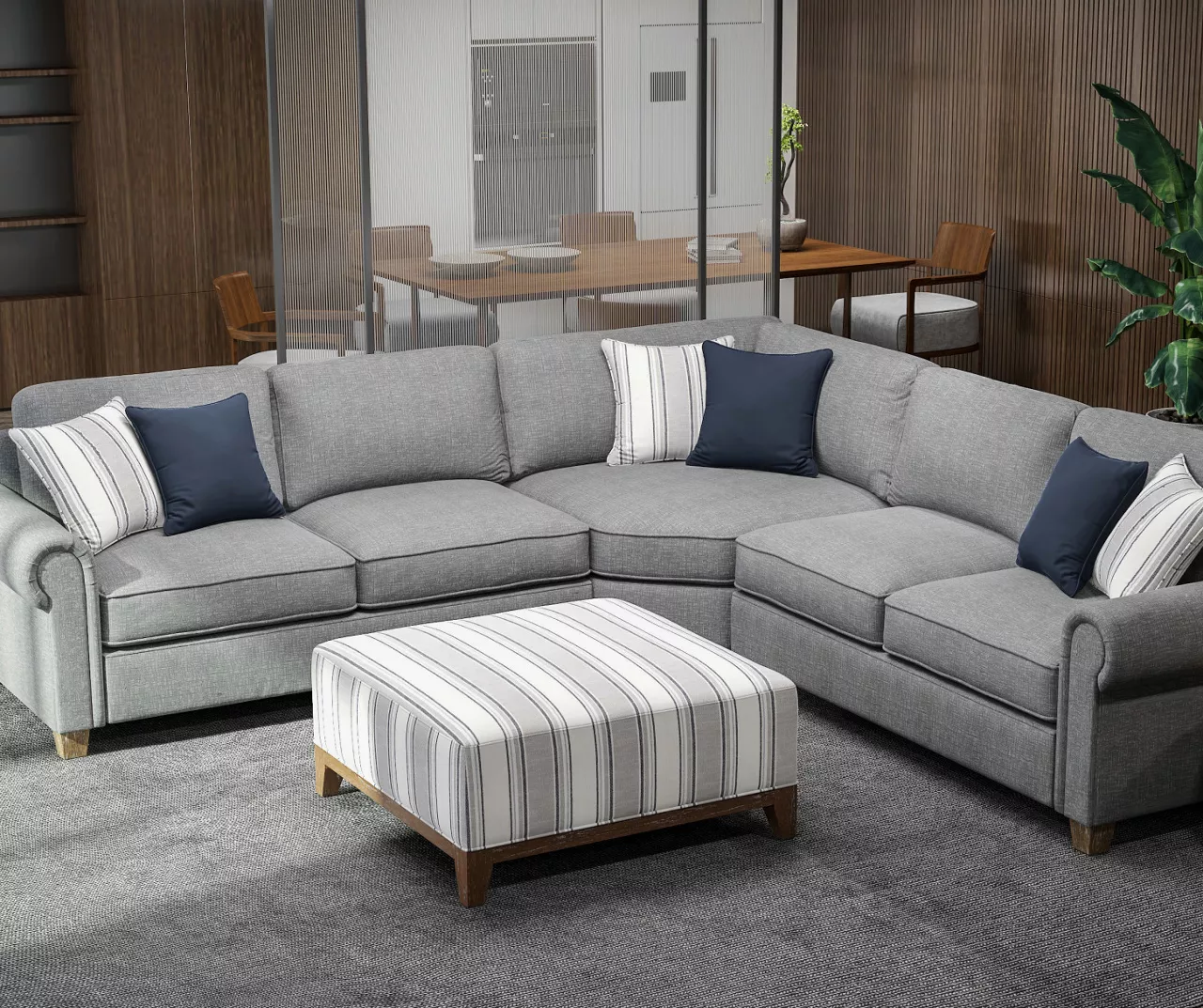 Stone Gray Square Wood Leg Ottoman - Image 2