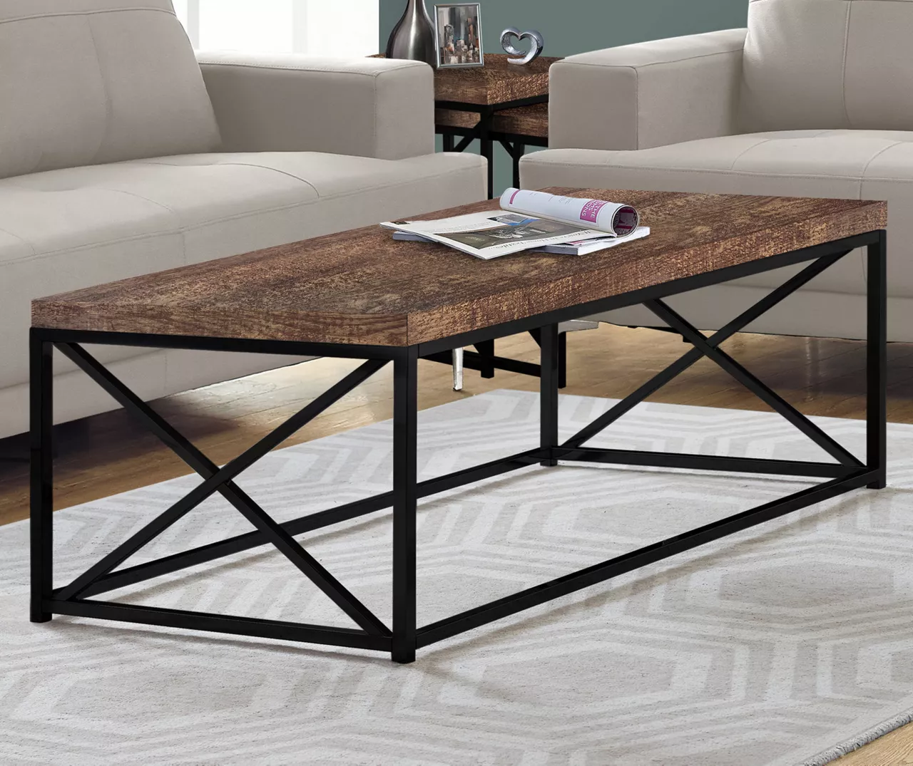 Brown Reclaimed Wood Look Coffee Table - Image 2