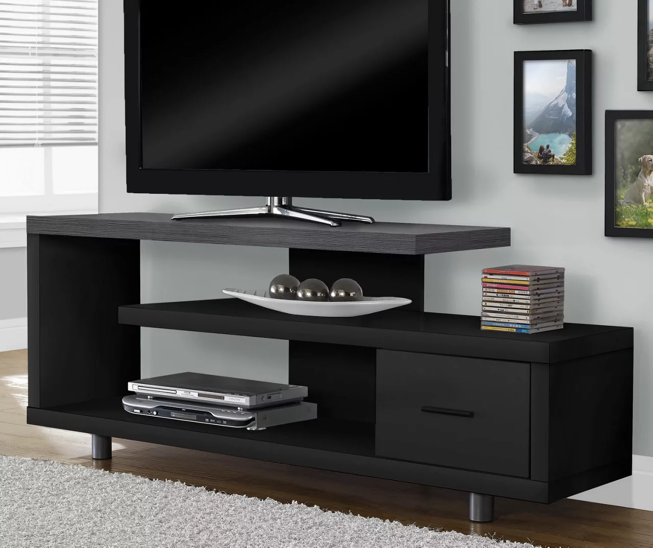60" Black & Gray Top TV Stand - Image 2