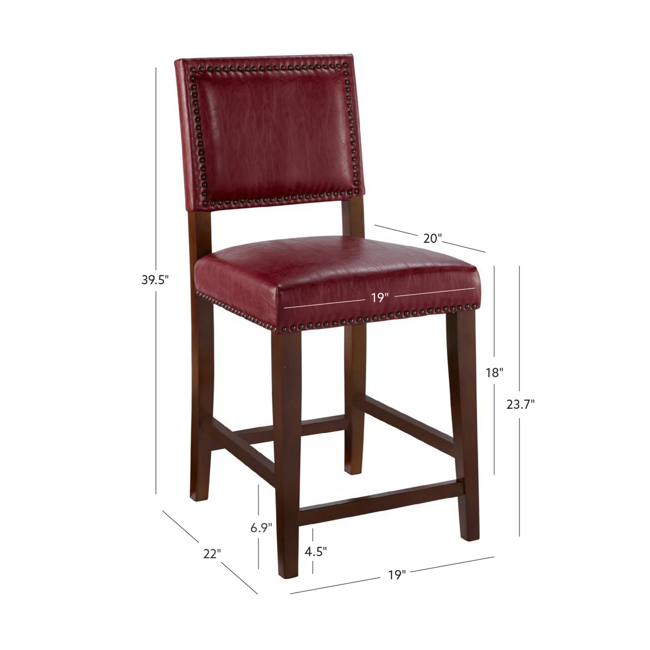 Lanier Red Upholstered Wood Nailhead Counter Stool - Image 5