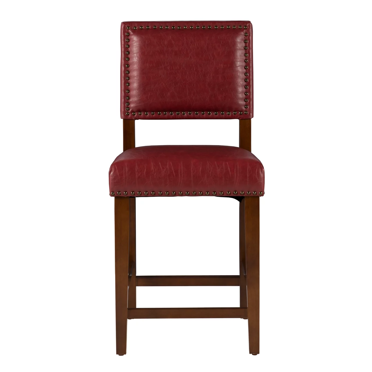 Lanier Red Upholstered Wood Nailhead Counter Stool