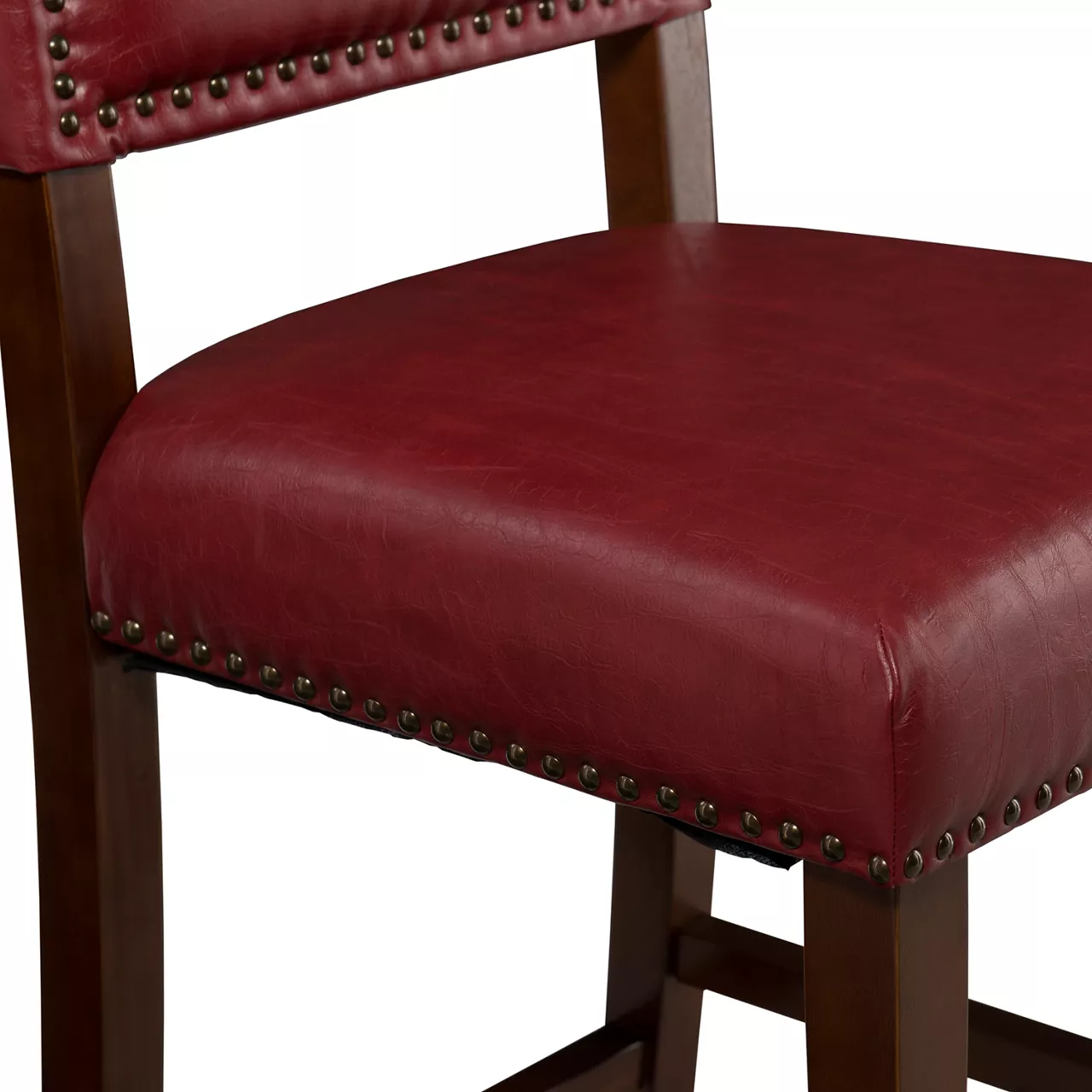 Lanier Red Upholstered Wood Nailhead Counter Stool - Image 3
