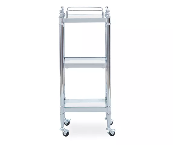 Hawkins Chrome & Glass 3-Shelf Rolling Cart - Image 2