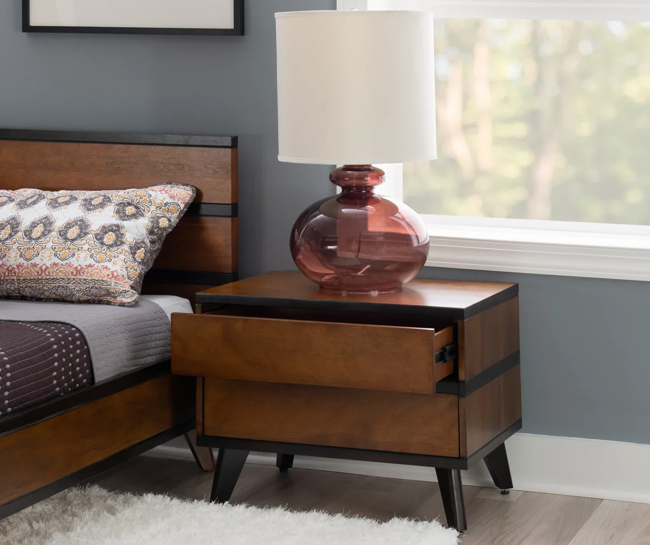 Manhattan Walnut 2-Drawer Mid-Century Wood Nightstand - Image 3