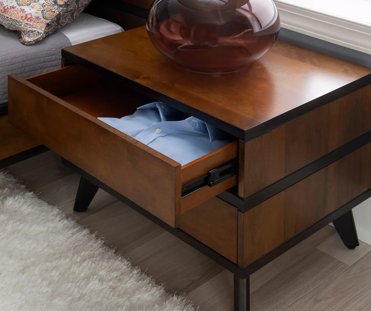 Manhattan Walnut 2-Drawer Mid-Century Wood Nightstand - Image 4