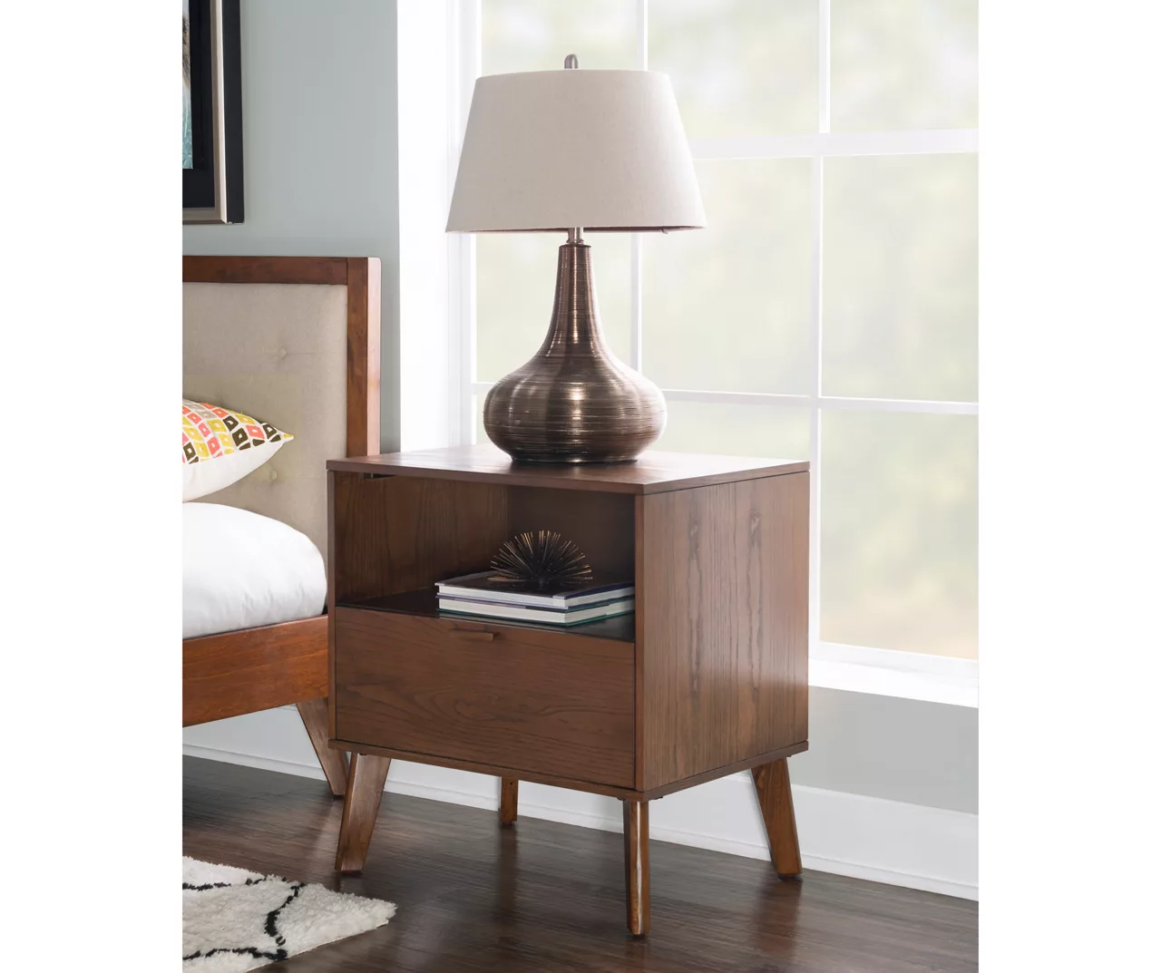 Shay Walnut 1-Drawer Wood Nightstand - Image 2