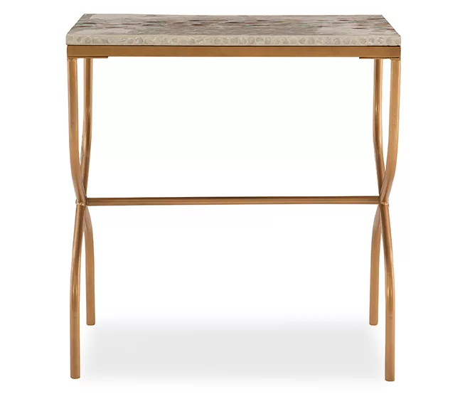 Global Designs Gold Geometric Capiz Mosaic Fish Pattern Accent Table - Image 3