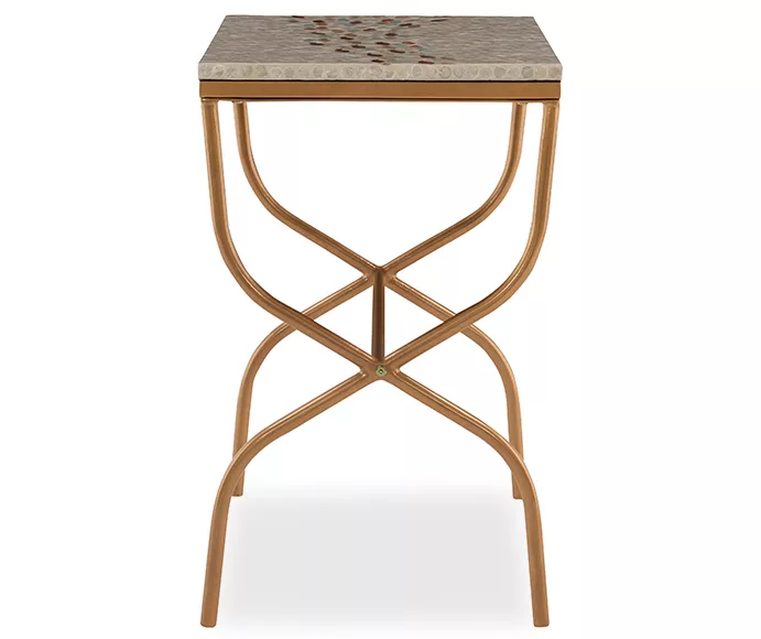 Global Designs Gold Geometric Capiz Mosaic Fish Pattern Accent Table - Image 4