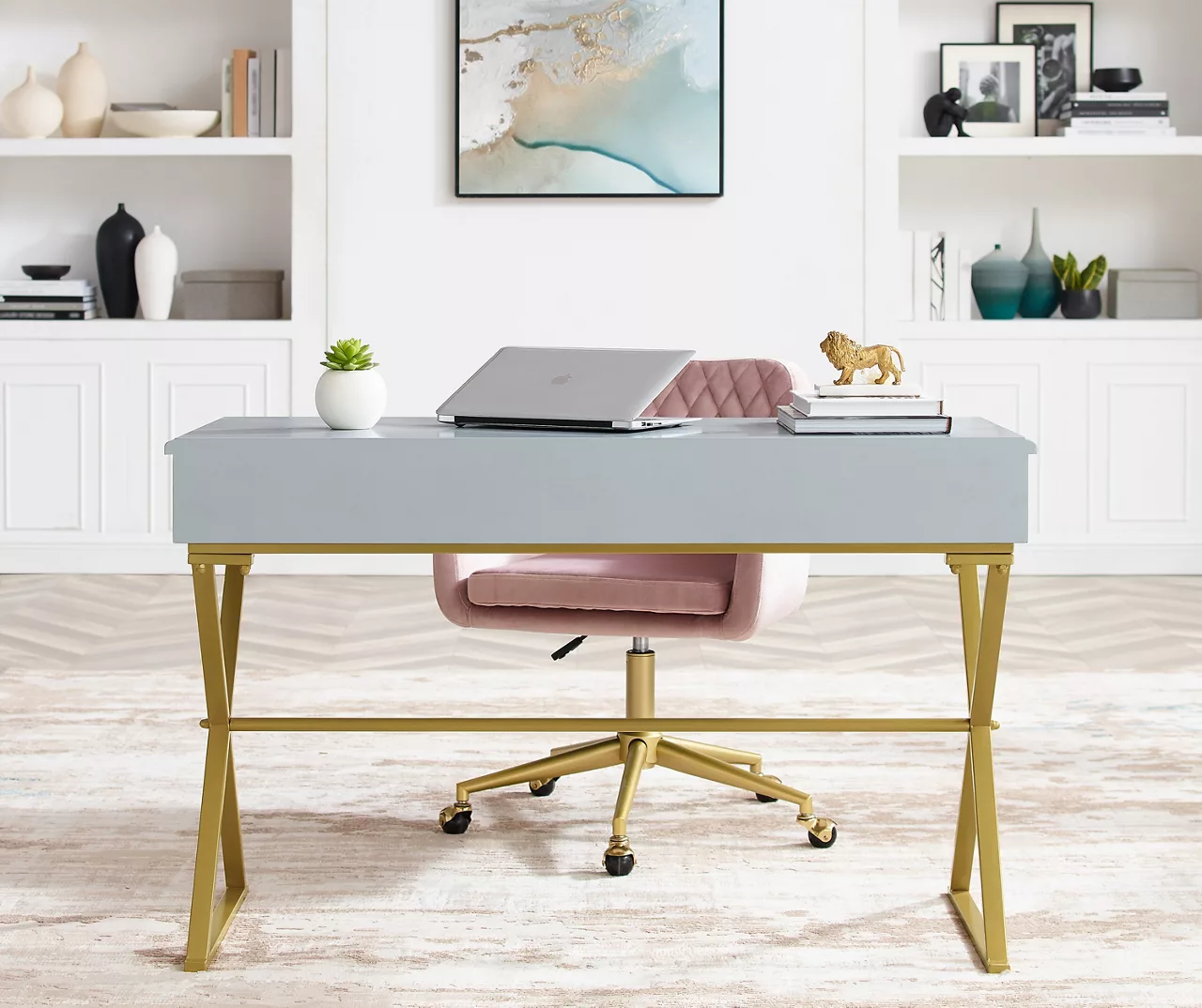 Glam Gray & Gold 2-Drawer Campaign Desk - Image 3