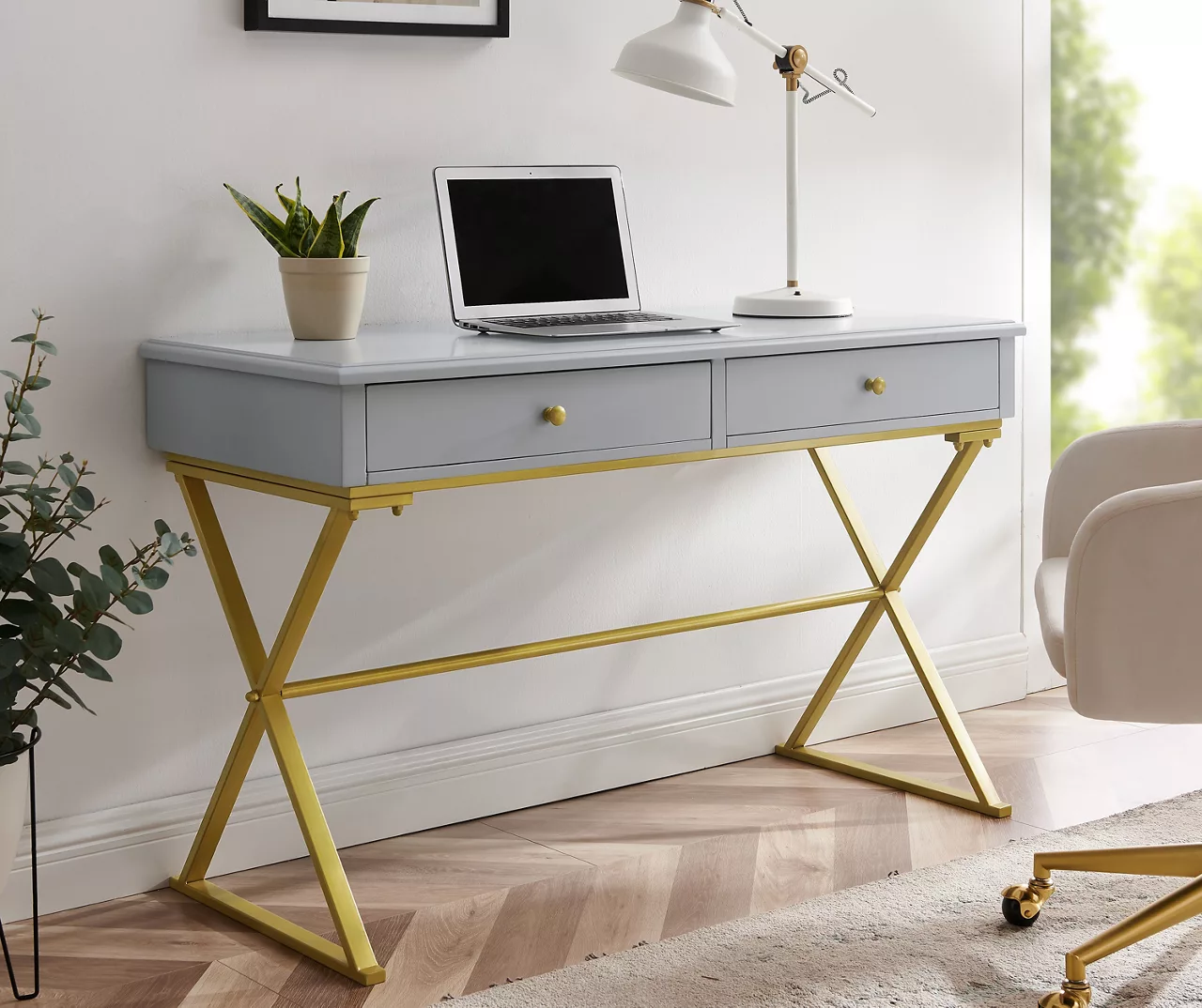 Glam Gray & Gold 2-Drawer Campaign Desk - Image 2