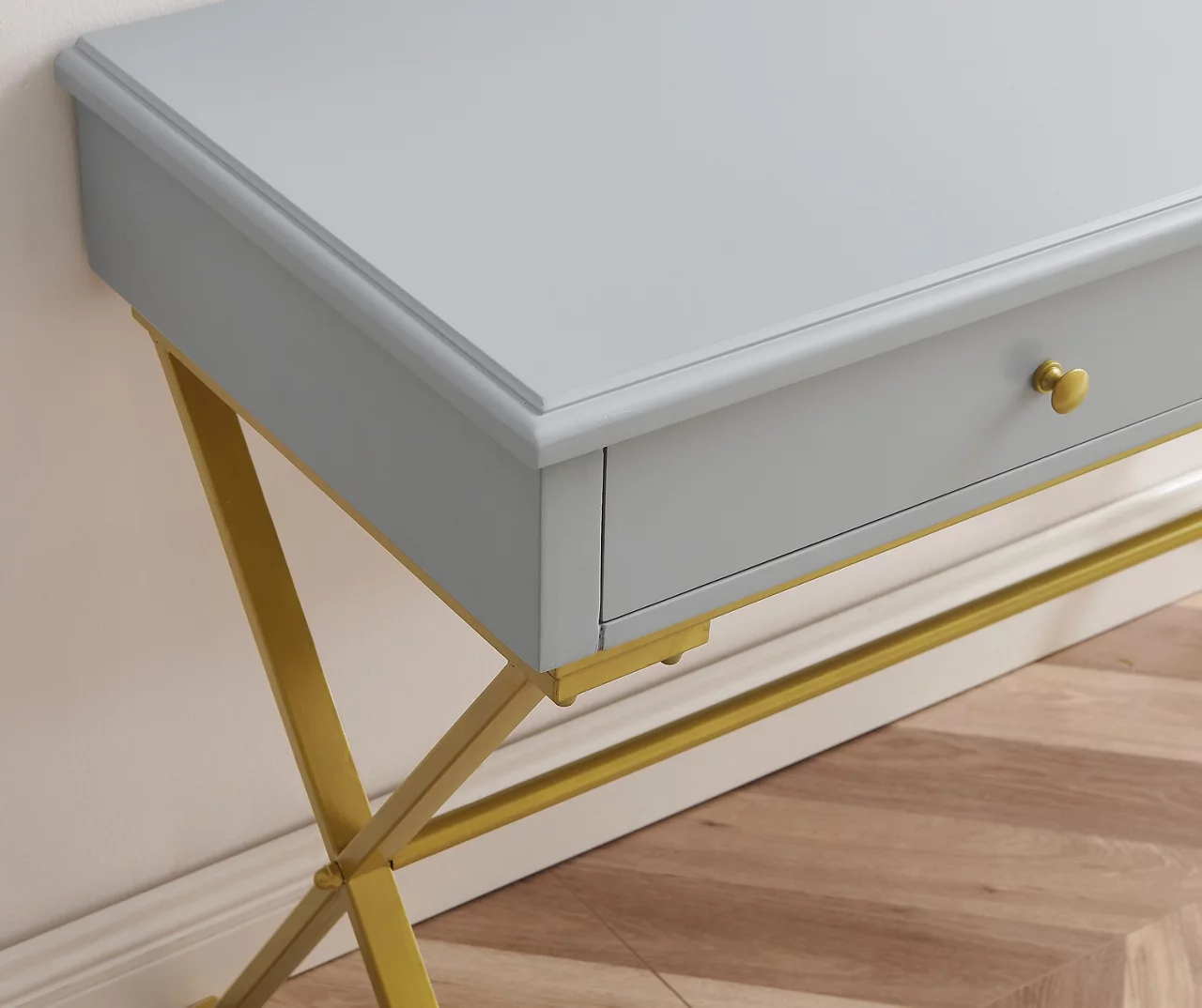 Glam Gray & Gold 2-Drawer Campaign Desk - Image 4
