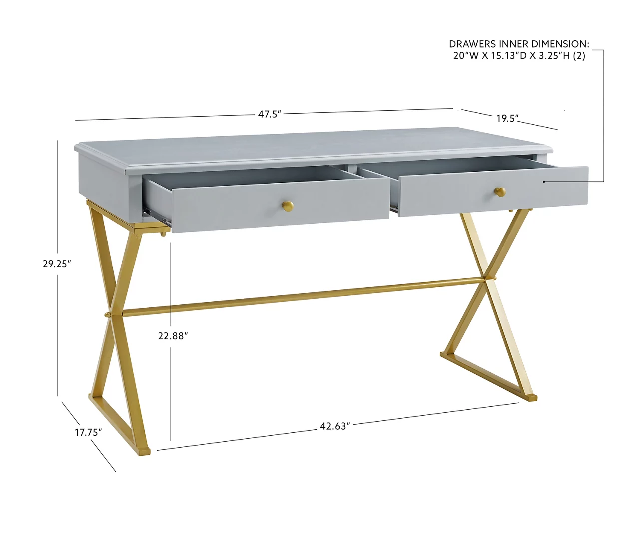 Glam Gray & Gold 2-Drawer Campaign Desk - Image 11