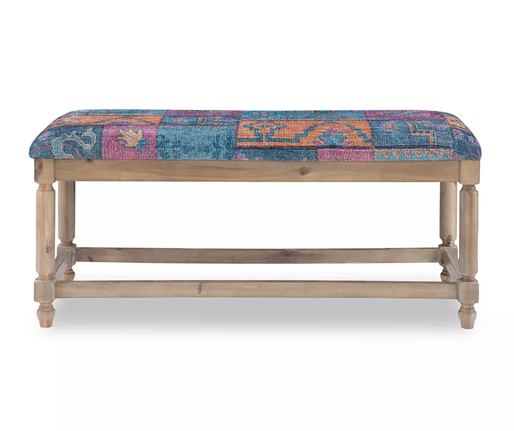 Moroccan Tapestry Upholstered Rustic Driftwood Bench - Image 4