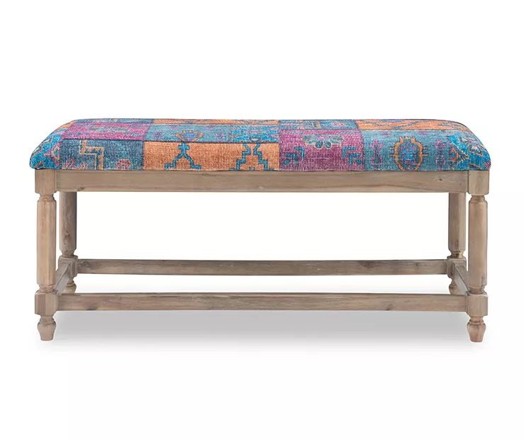Moroccan Tapestry Upholstered Rustic Driftwood Bench - Image 6