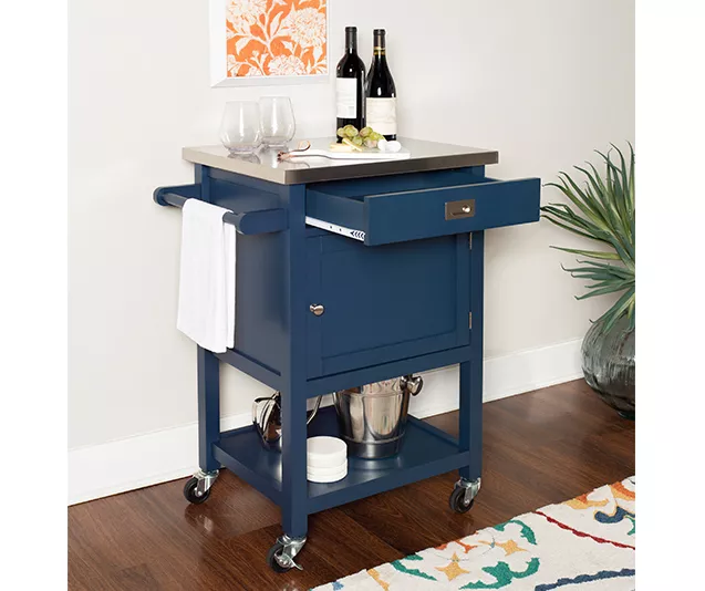 Reed Navy 1-Drawer Metal Rolling Apartment Cart - Image 2