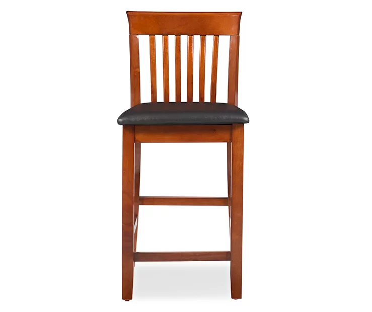 Kane Brown & Dark Cherry Upholstered Vinyl Padded Craftsman Counter Stool - Image 2