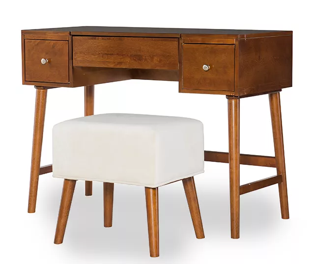 Merci 2-Piece White & Walnut 2-Drawer Lifting Mirror Vanity Set