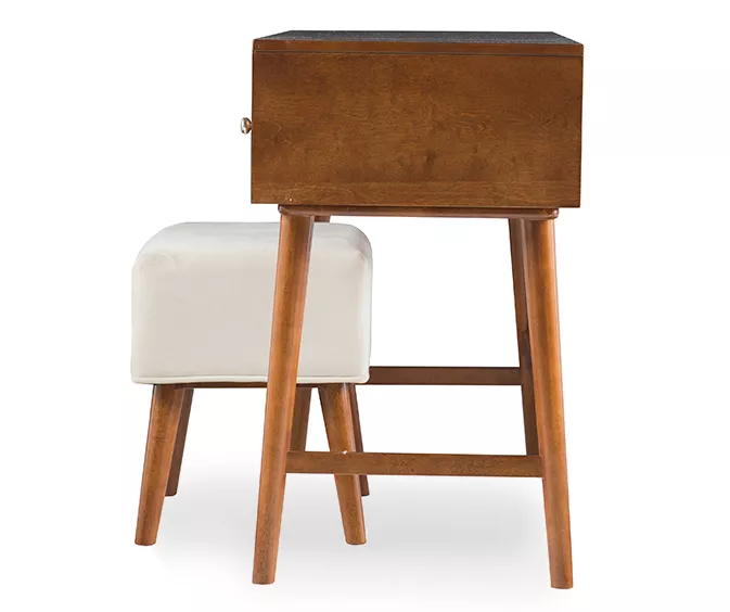 Merci 2-Piece White & Walnut 2-Drawer Lifting Mirror Vanity Set - Image 3