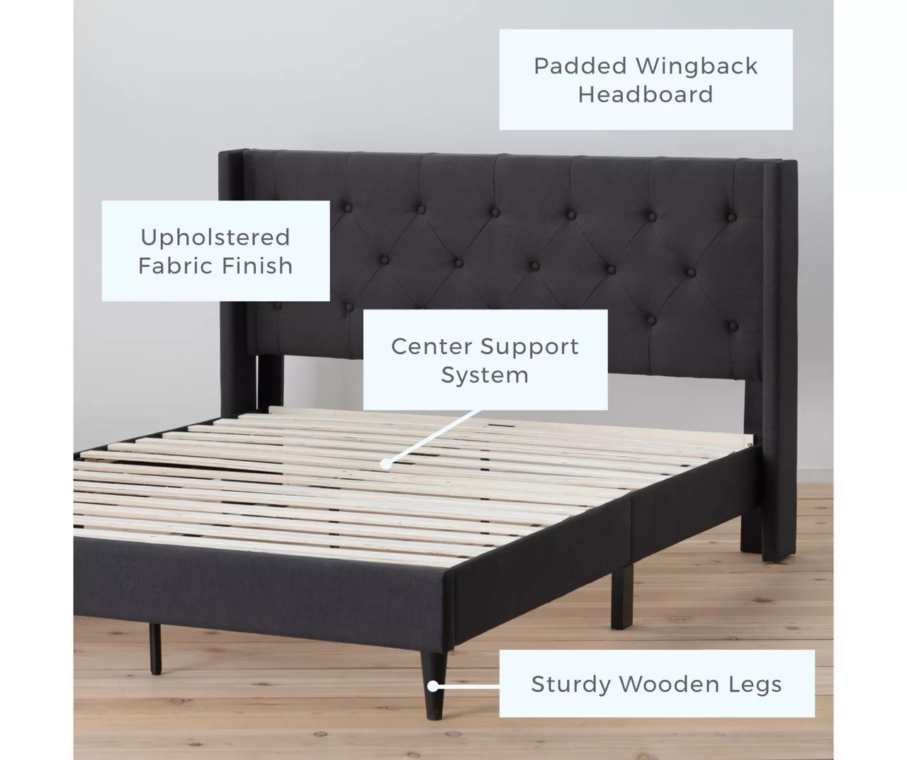 Isabelle Charcoal Upholstered Twin Wingback Bed - Image 2