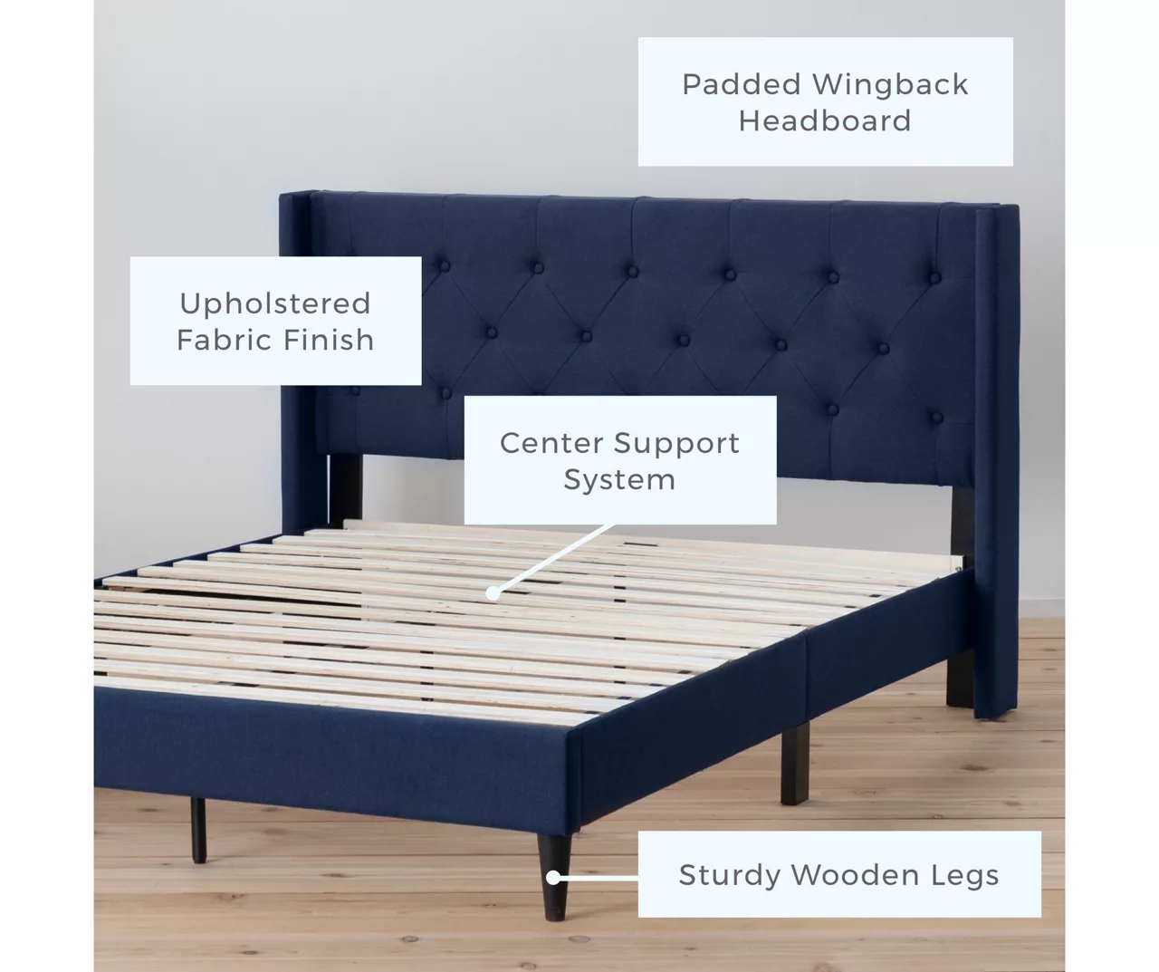 Isabelle Navy Upholstered Twin Wingback Bed - Image 2