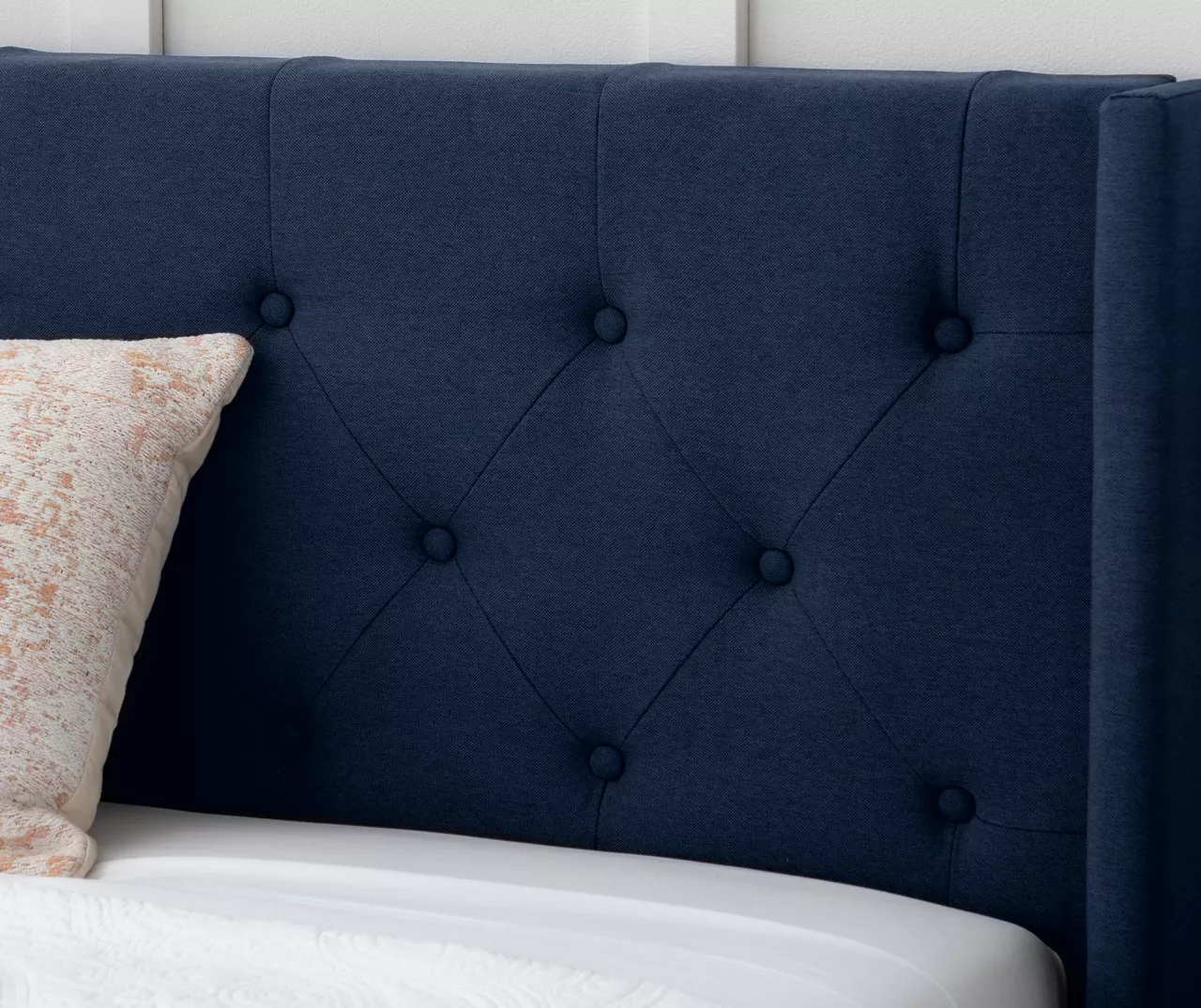 Isabelle Navy Upholstered Twin Wingback Bed - Image 4