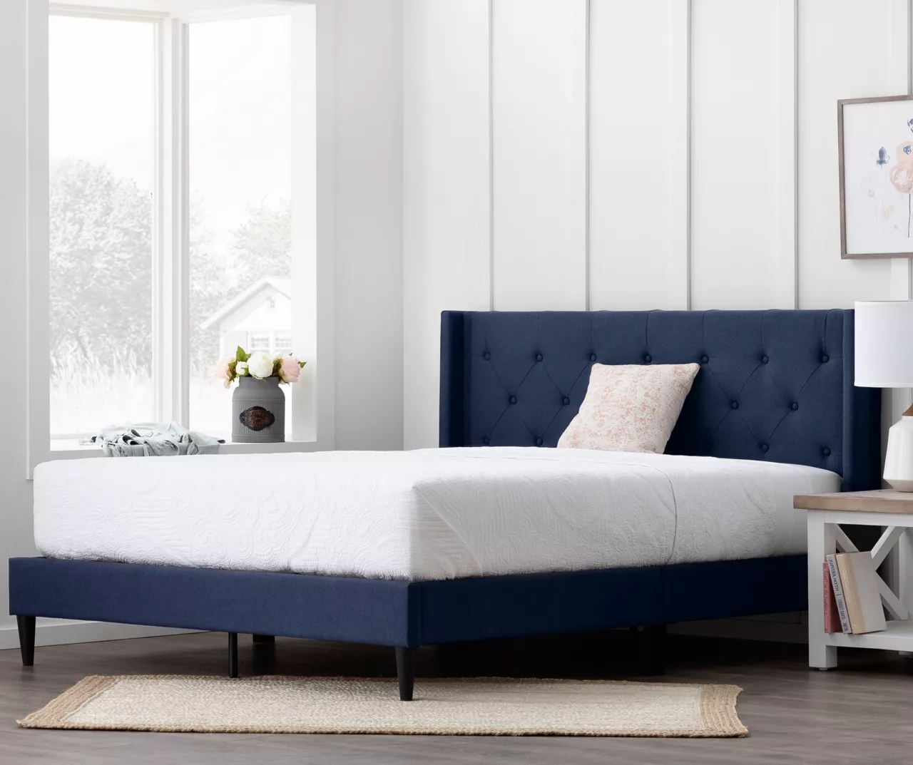 Isabelle Navy Upholstered Twin Wingback Bed - Image 5