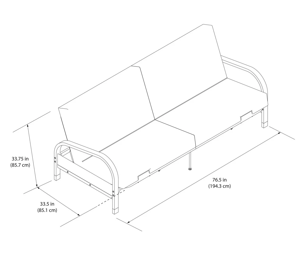 DHP Elbern BlackĀ Metal Futon With Black Microfiber Cover - Image 9