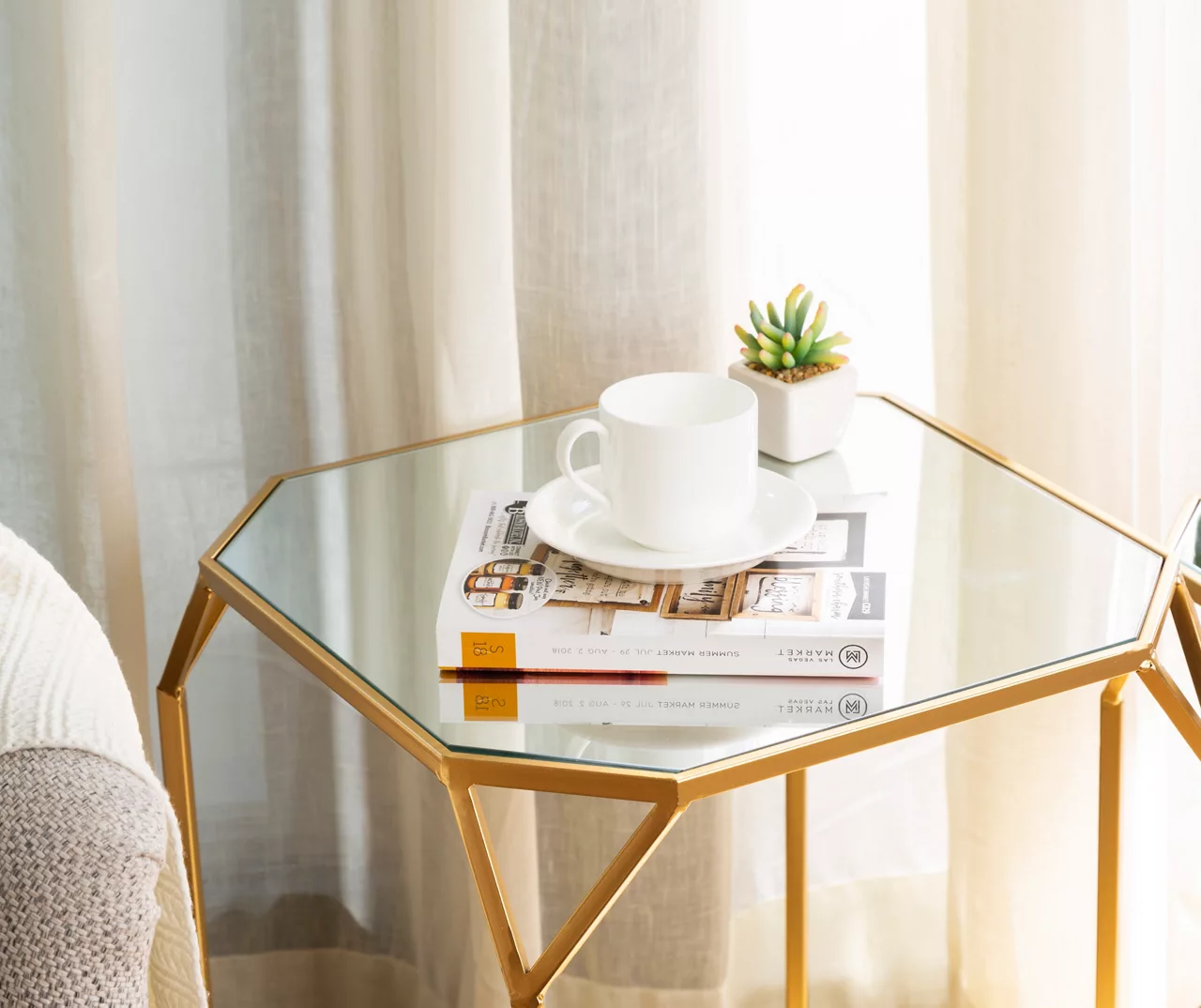 Gold Glass Top 2-Piece Nesting Side Table Set - Image 6