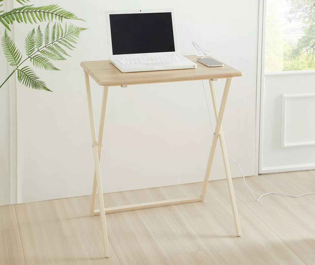 Wood Look Folding Table With USB Charging - Image 3