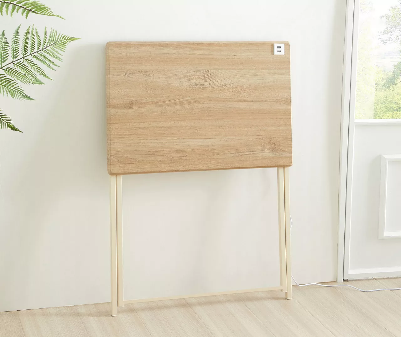 Wood Look Folding Table With USB Charging - Image 4