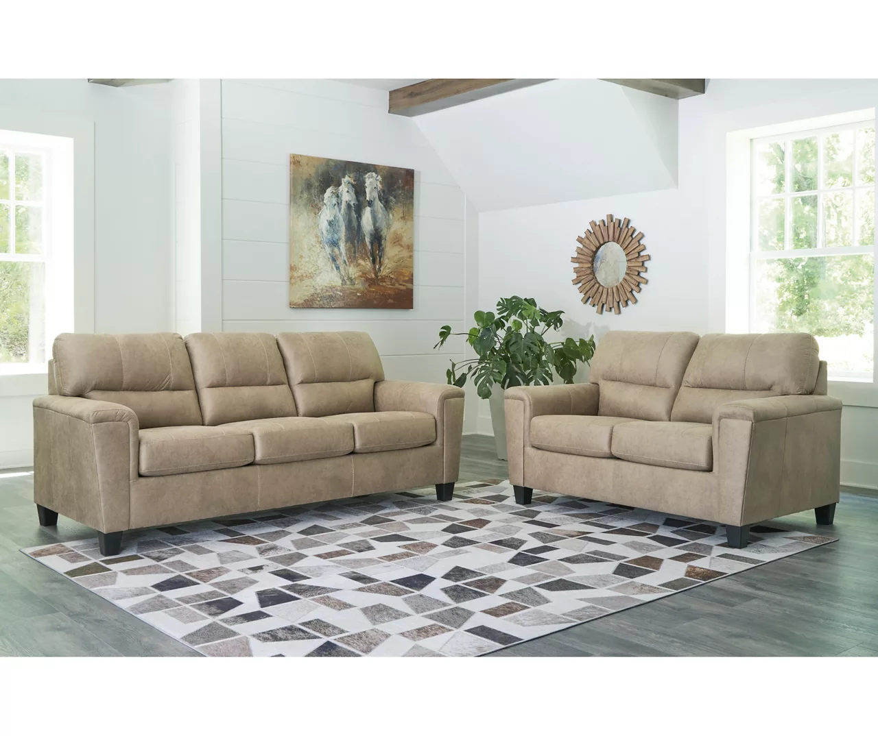 Tishen Pebble Sand Faux Leather Sofa - Image 3